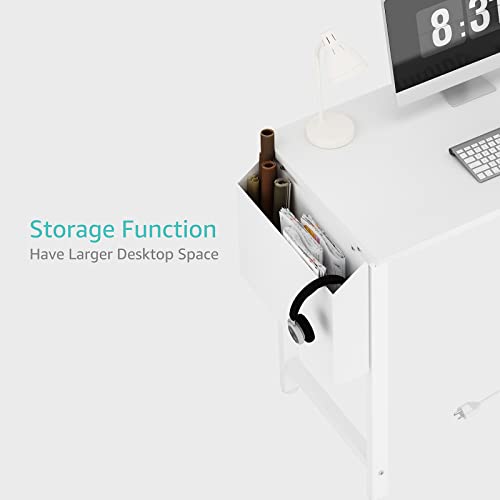 White Computer Desk with Power Outlet and USB Charging Station, 39.4 Inch Teen Study Table