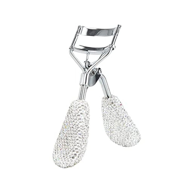 Bling Rhinestone Eyelash Curlers Stainless Steel Natural and Long Lasting Eyelash Fit for All Eye Shape Curved Lash Curler (White)