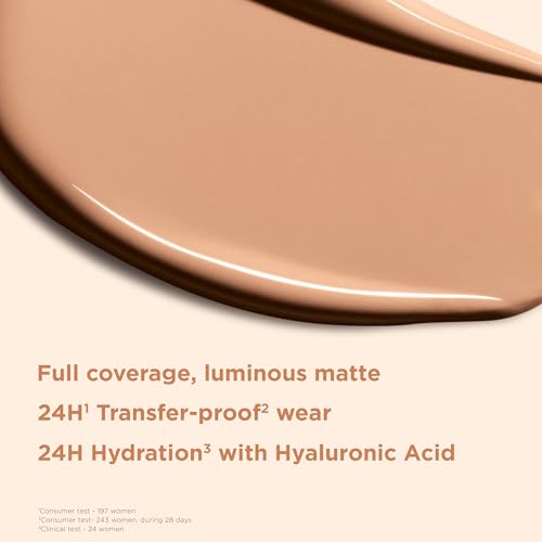 Clarins Skin Illusion Longwear Full Coverage Foundation|Luminous Matte Finish|24H Hold and 24H Hydration|Natural Looking|Transfer, Sweat and Smudge Proof| Contains Hyaluronic Acid|1 Fl Oz