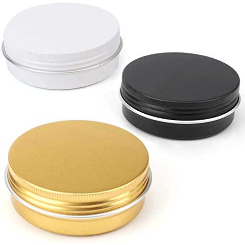 Tosnail 48 Pack 2 oz Round Tins with Screw Lids Lip Balm Tin Container Aluminum Empty Tins Cosmetic Containers Metal Storage Tin Jars - Black, White and Gold