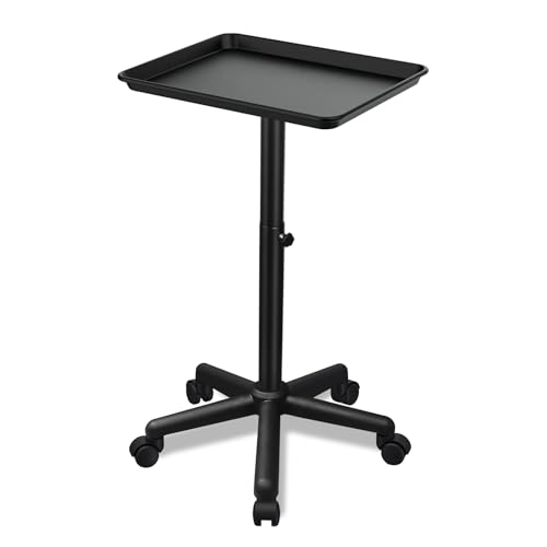 Salon Tray on Wheels- Adjustable Salon Service Rolling Tray Suitable for Mayo Stand,Tattoo Tray and Dentist Tray(Black)