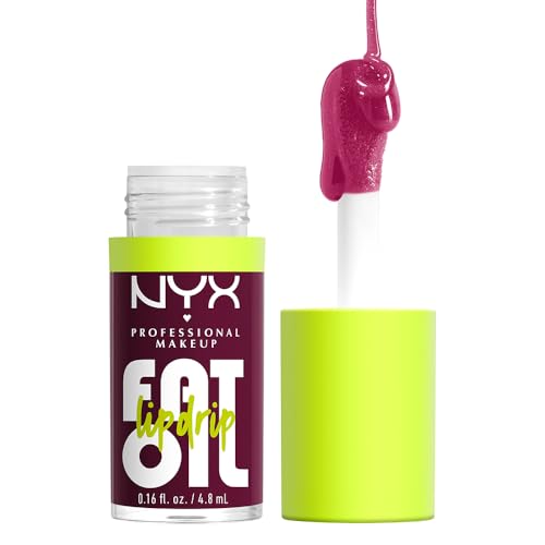 NYX PROFESSIONAL MAKEUP Fat Oil Lip Drip, Moisturizing, Shiny and Vegan Tinted Lip Gloss - That's Chic (Deep Berry) & The Brow Glue, Extreme Hold Eyebrow Gel - Clear