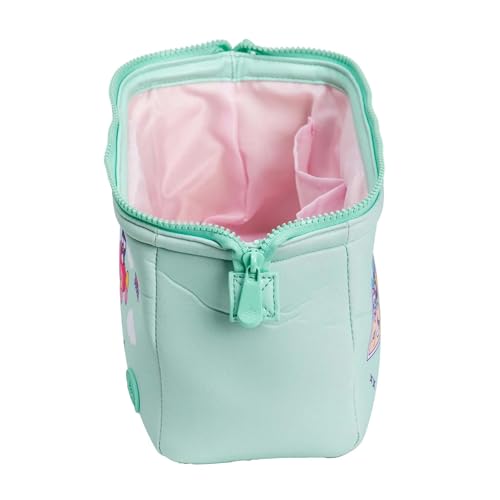 Impressions Vanity Hello Kitty and Friends Vacay Cosmetic Pouch for Women, Vacation Print Artwork Travel Makeup Bag Organizer with 2 Inner Pocket, Metal Zipper Faux Leather Handheld Purse (MInt)