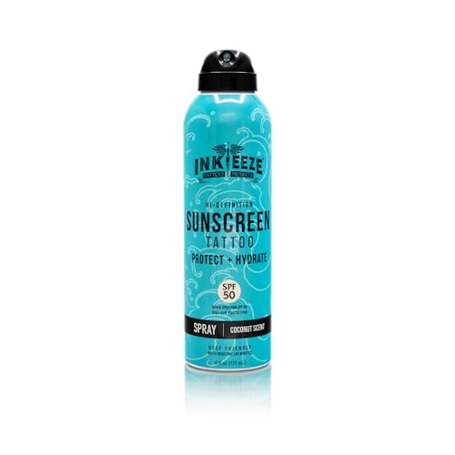 INK-EEZE Tattoo Sunscreen Spray SPF 50 - Clear, Reef Friendly, Vegan 6oz