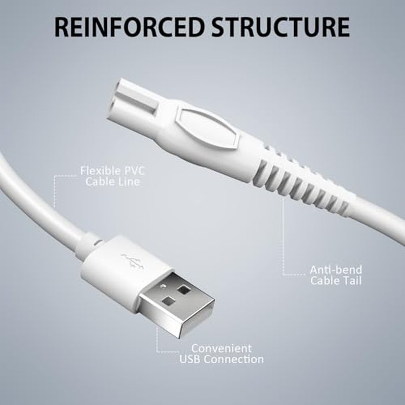 2 PCS Charging Cable Replacement for Krovena Women Electric Shaver, USB Charger Cord for Krovena Razor Trimmer Power Cord, White