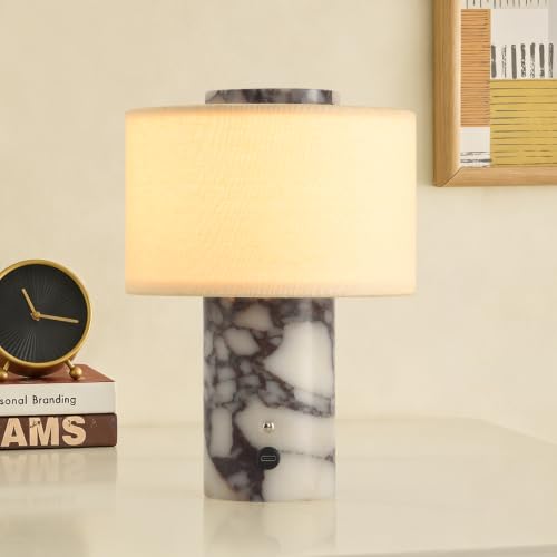 Calacatta Viola Marble Cordless Dimmable Table Lamp - Touch Control, 4000mAh