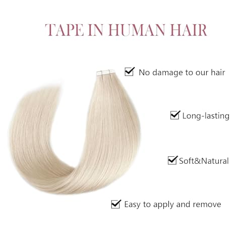 Silky Straight Tape-In Hair Extensions - 100% Remy Human Hair, Blonde 14 Inch, 50g
