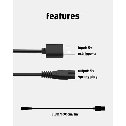 uijino SURKER Hair Clipper Men Charger Cord, SURKER Charger for SURKER Mens Hair Clippers K7S K7S-Silver K7S-Golden, 3.3ft Power Cord