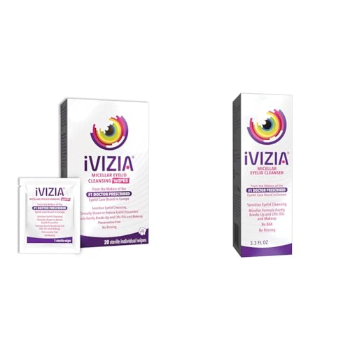 iVIZIA Eyelid Cleansing Bundle with 20 Sterile Single-Use Preservative-Free Wipes and 3.3Fl Oz BAK-Free Micellar Eyelid Cleanser