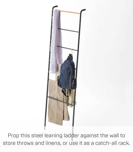 Black Steel Leaning Ladder Rack - Space Saving Wall Storage for Towels & Blankets