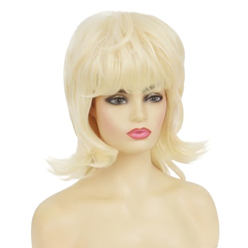 Blonde Curly Layered Shoulder Length Wig with Bangs for Women - Synthetic Cosplay & Daily Use (Variation: Blonde)