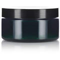 JUVITUS (12 Pack) 8 oz Green PET Plastic Low Profile Jar with Black Smooth Lid