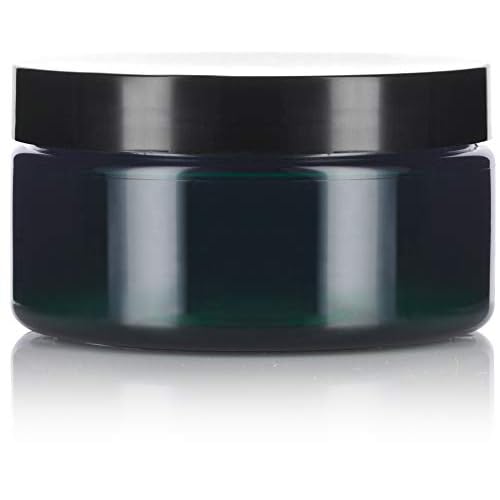 JUVITUS (12 Pack) 8 oz Green PET Plastic Low Profile Jar with Black Smooth Lid