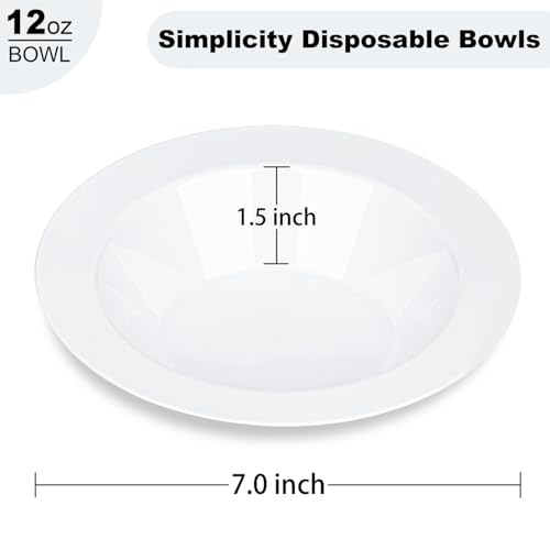 White Plastic Bowls 12 oz 200 Pack - Disposable Salad, Soup, Dessert Bowls
