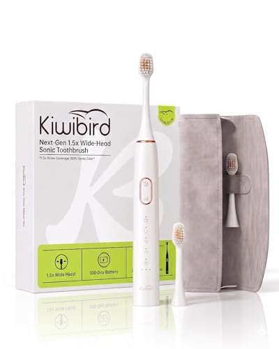Electric Toothbrush with 1.5X Wider Brush Head, 5 Modes & 300-Day Battery - White