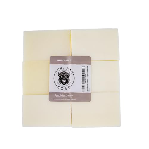Big Crazy Buffalo BUFF BAR Bison Tallow Soap Bar (6 Pack, Unscented) ? 2 Ingredients ? Moisturizing Face, Body & Shave Bar for Sensitive Skin ? No Fragrance, Dyes, Chemicals or Preservatives