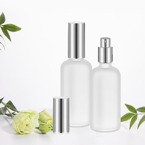 32 Pack Frosted Glass Spray Bottles with Fine Mist Pump - Reusable Perfume & Travel Containers - Silver