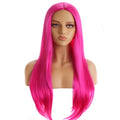 Pink Long Straight Synthetic Wig for Women - 28 Inch Middle Part Cosplay & Daily Wear with Adjustable Cap