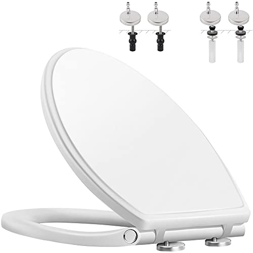 Hibbent 18.5'' Elongated Quiet Close Toilet Seat with Cover - Premium