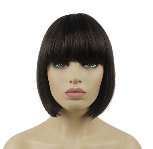 Lydell Chestnut Brown 8" Short Bob Wig with Center Part, Heat-Resistant Synthetic