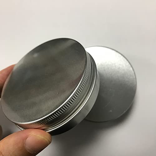 48 Pack (2 Oz/60ml) Screw Top Round Aluminum Tin Cans, Rust-Resistant Metal Tin Storage Jar Containers with Screw Cap for Lip Balm, Cosmetic, Candles Salve Make Up Eye Shadow Powder Candy Tea (Silver)