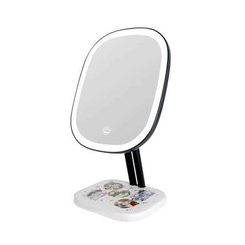 Impressions Vanity Villains Highlight LED Makeup Mirror, 90 Degree Tilts Travel Vanity Mirror with Detachable Base, Adjustable Brightness, Soft Touch Sensor, and Artwork Design