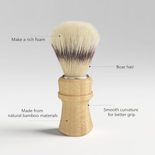Boar Bristle Shaving Brush Kit with Bamboo Stand & Lathering Bowl