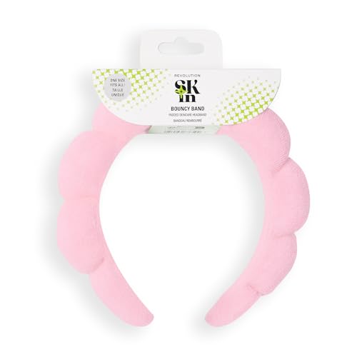 Revolution Skin Padded Headband, Pink Bubble Design for Washing Face, Makeup & Skincare Application, Machine-Washable