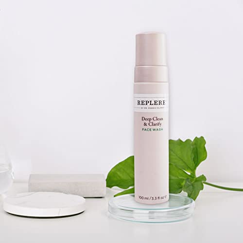 Replere Deep Clean & Clarify ? Luxury Gentle Exfoliating Face Wash with Coffea Arabica, Green Tea & Vitamins A & E ? Hydrating Foaming Cleanser for Women, Smooths & Brightens Skin ? 3.3 fl oz