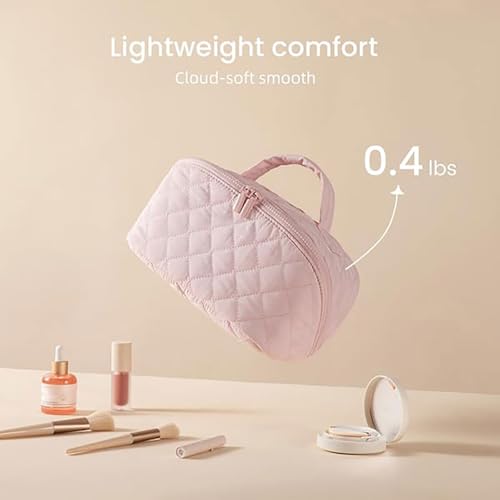 Petition Makeup Bag for Woman, Festivalment Makeup Bag, Wide Open Lay-Flat Water-Resistant Cosmetic Case, Puffy Padded Organizer for Toiletries & Brushes Large Capacity with Compartments (Green)