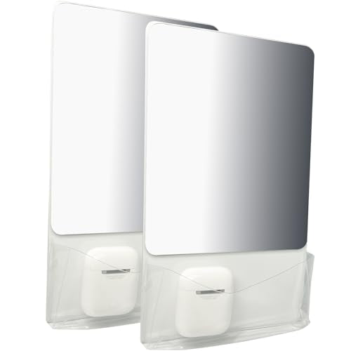Magnetic Locker Mirror with Storage Pocket - White, 9.4 x 5.5 Inches, 2 Pack