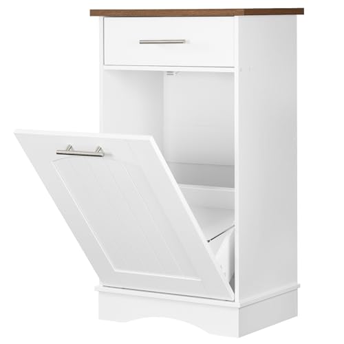 HOOBRO 10 Gallon Tilt Out Trash Cabinet White Walnut - Kitchen & Laundry Storage