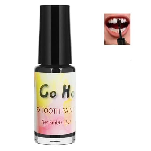 Go Ho Makeup Tooth SFX Black Paint,Temporary Black Teeth Paint,Safe,Quick Dry&Realistic,Perfect for Cosplay,Theater,Halloween Clown Skeleton Zombie Vampire Costume Makeup,5 ml