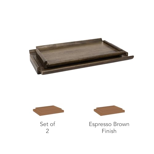 Ellementry Rhythm Brown Wooden Serving Tray Set – Decorative Coffee & Snack Platter