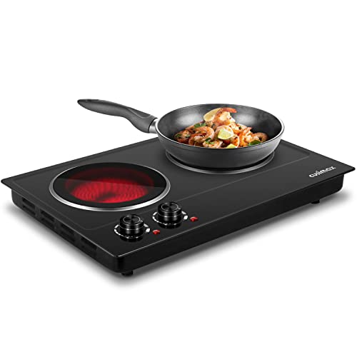 CUSIMAX Double Burner Electric Hot Plate 1800W Ceramic Cooktop Black