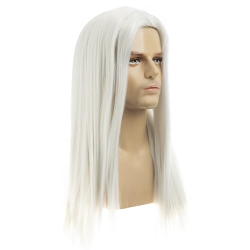 White Long Straight Synthetic Wig for Men - Heat Resistant Party Cosplay Hair