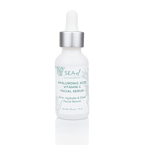 Sea-el Hyaluronic Acid & Vitamin C Facial Serum Drops Firming Hydration & Glow Anti Aging Face Moisturizer - Daily Wrinkle Diminishing Skin Care for Women & Men, Vegan - 1 Fl Oz