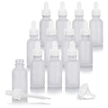 JUVITUS 1 oz / 30 ml Frosted Clear Glass Boston Round Empty Bottle with White Dropper Top Closure (12 Pack)