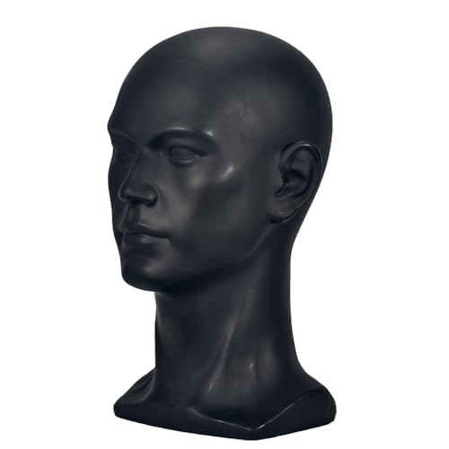 CAZSYSDD L30YH-PVC Black Male Mannequin Head for Display Hat Wigs Glasses