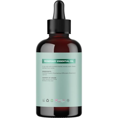 Rosemary Essential Oil - 4 Fl Oz Organic Hair & Skin Oil - Dry Scalp Treatment & Hair Volume - Variation: Rosemary