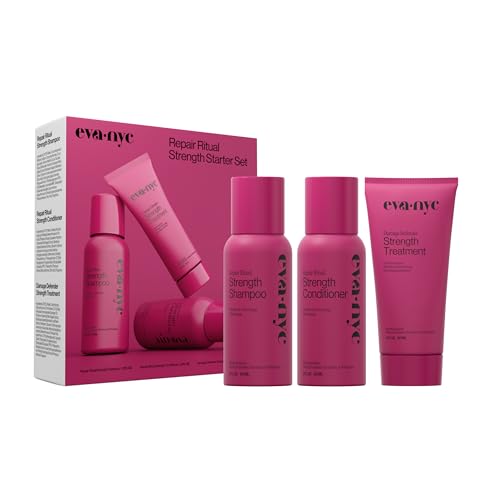Eva NYC Repair Ritual Hair Care Travel Set - Shampoo, Conditioner & Leave In Treatment - Strengthen + Restore Dry, Damaged Hair with Bond Technology, Red Algae, Bamboo - Travel-Size Trio