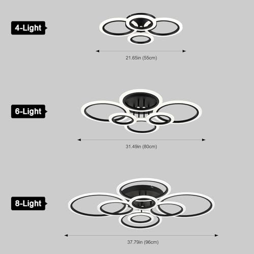 4-Light LED Flush Mount Ceiling Light - Black Modern Geometric Rings - Not Dimmable