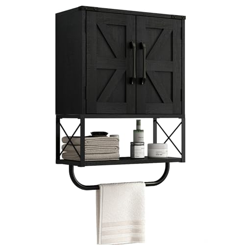 Rustic Farmhouse Wall Medicine Cabinet with Barn Doors - Black