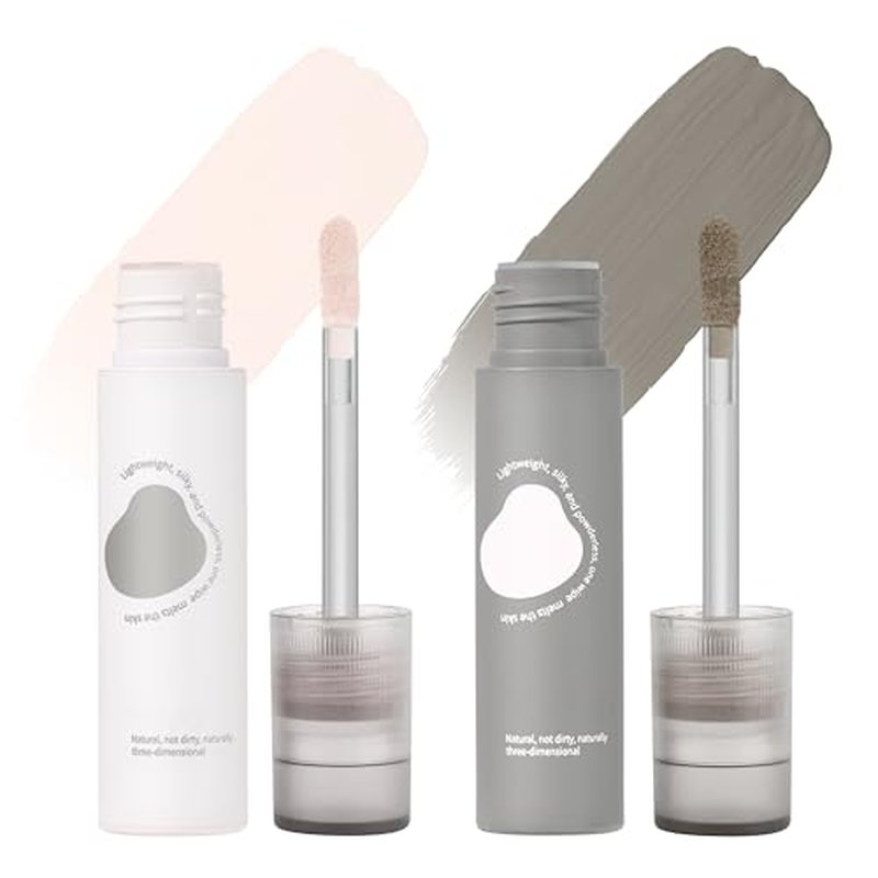 2 Pcs Cool Toned Grey Liquid Contour and Highlighter Stick, Cold Gray Cream Bronzer Blendable & Smooth Matte Finish, Long Lasting Face Shaping Contour Illuminator Brightening Makeup