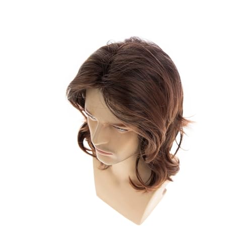 Men's Dark Brown Long Wavy Wig - Natural Layered, Heat-Resistant Synthetic Hair for Daily & Cosplay