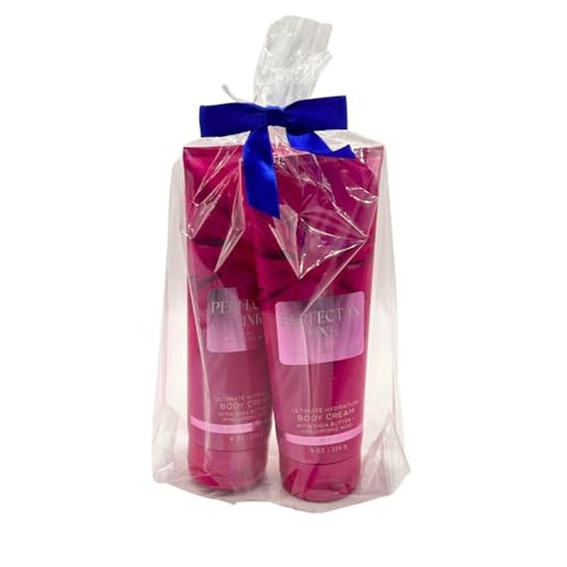 Bath & Body Works PERFECT IN PINK Ultimate Hydration Body Cream Gift Set with a Blue Bow for Holidays 8 oz each ? Pack of 2