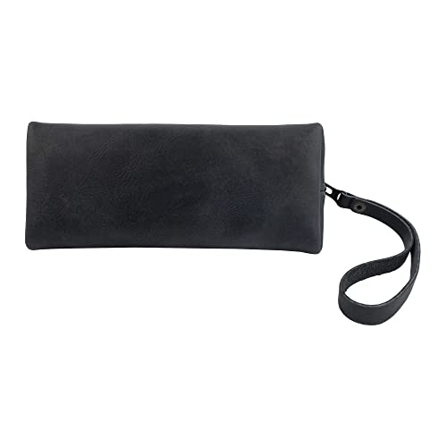 Hide & Drink Charcoal Black Leather Travel Makeup Organizer with Hand Strap