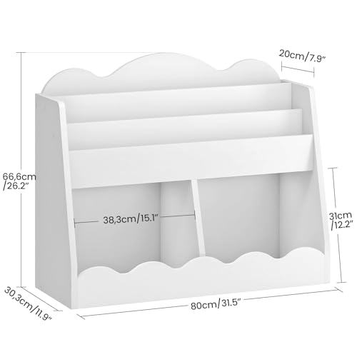 White Cloud Kids Bookshelf and Toy Storage - Toddler Bookcase with 2 Toy Bins, Children's Wooden Organizer