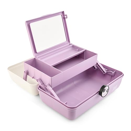 Caboodles School Spirit On-The-Go Girl Makeup Box - White Over Lavender, Travel Organizer with Mirror & Secure Latch
