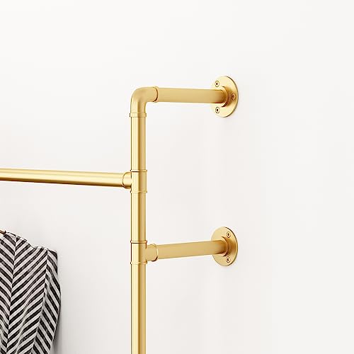 A-Gold Wall Mount Industrial Pipe Clothing Rack - Heavy Duty Metal Double Rod Garment Display, 39 Inch